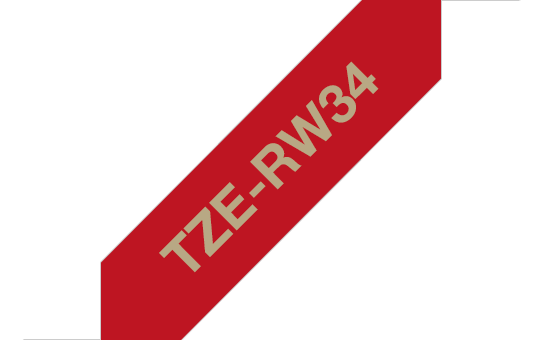 Оригинална касета Brother TZe-RW34, златен текст на червена лента за панделки, 12mm.